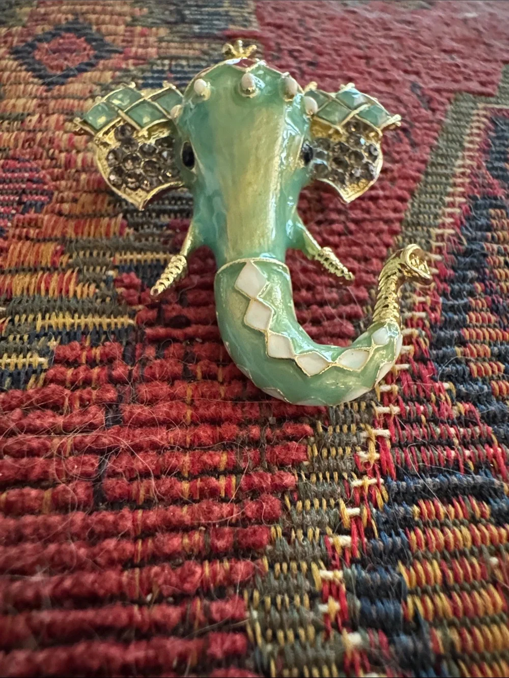 NWOT Gold-Tone Mint Green Elephant Brooch with Pink Accents
